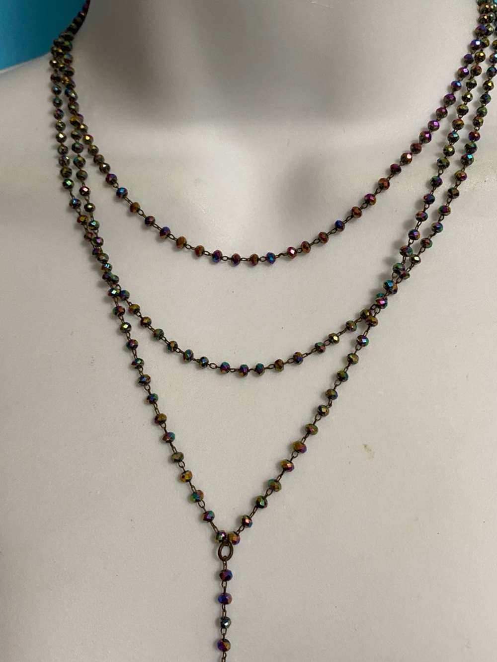 RAW & REBELLIOUS Multi-Layer Lariat Aurora Borealis Crystal Necklace - Picture 7 of 7